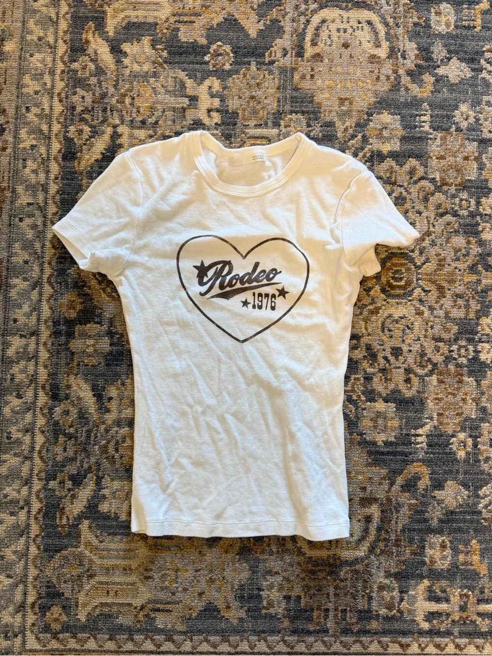 Zara White Short-Sleeve Tee with Heart Rodeo 1976 Graphic